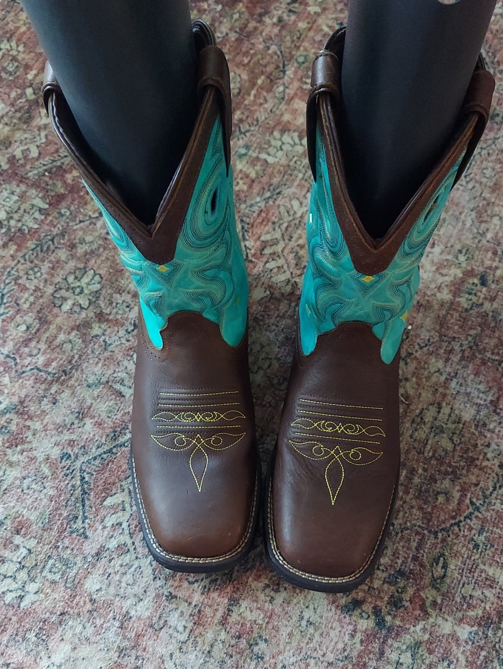 Durango Brown Leather Boots with Turquoise PU Shaft